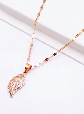 俄罗斯585紫金项链镀14K彩金玫瑰金百搭小众镂空枫叶吊坠女款礼物