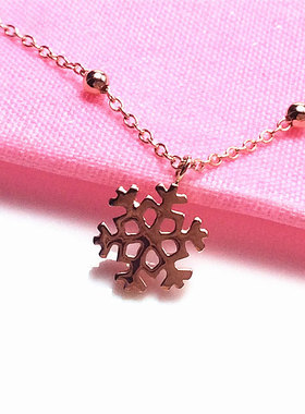 俄罗斯585紫金小清新雪花项链女款玫瑰金精美百搭设计礼物ins精致