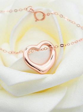 俄罗斯585紫金百搭爱心吊坠项链时尚百搭镀14K玫瑰金女士小众礼物