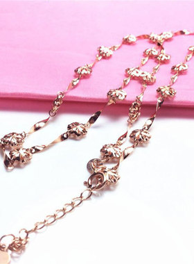 俄罗斯585紫金镀14k玫瑰金甜美高级洋气闪亮小花瓣项链高级感套链