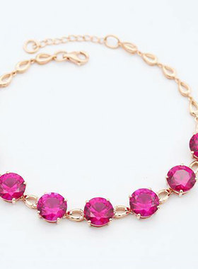 俄罗斯洋气红石圆形手链镀玫瑰金气质高级感女士时尚潮流简约礼物