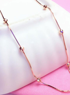 俄罗斯585紫金女士镀14k玫瑰金蛇骨珠珠项链时尚百搭简约潮流套链