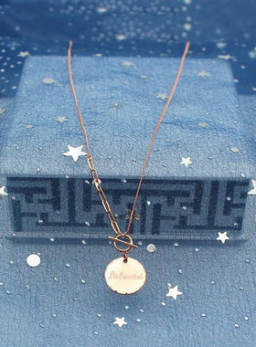 俄罗斯585紫金精美光面圆牌字母女款肖邦项链时尚气质镀14k玫瑰金