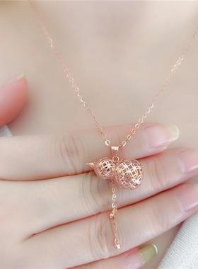 俄罗斯585紫金镂空葫芦吊坠镀14K玫瑰金彩金女款时尚项链气质精致