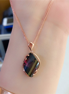 俄罗斯585紫金项链烟色菱形吊坠简约奢华彩金玫瑰金女款ins高级感