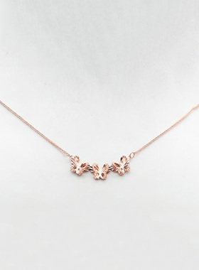 俄罗斯585紫金简约精美蝴蝶项链女款玫瑰金时尚锁骨链气质优雅ins