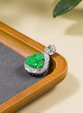 佛公玉坠项链绿色玉髓吊坠纯银