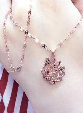 俄罗斯585紫金民族风项链女镀18K玫瑰金闪亮孔雀吊坠精致优雅礼物