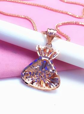 俄罗斯585紫金钱袋吊坠时尚个性彩金玫瑰金高级感镀14K项链女礼物