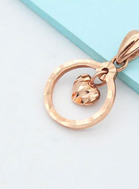 俄罗斯585紫金灵动桃心吊坠女款玫瑰金潮流韩版镀14K彩金日韩个性