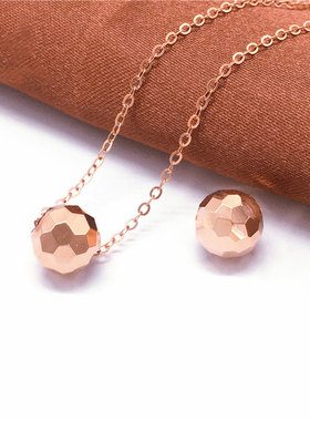 俄罗斯585紫金转运珠吊坠时尚百搭简约气质镀18K玫瑰金彩金女项链