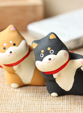 日本陶制可爱柴犬书桌小摆件