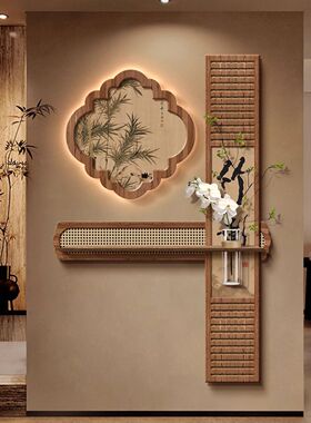 宋氏美学玄关装饰画氛围感壁灯墙莲花禅意挂画中式进门正对门壁画