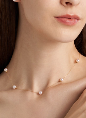 两戴微笑akoya海水珍珠项链18K金满天星颈饰生日礼物送女友礼物