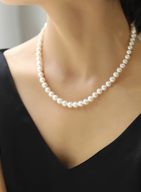 精选圆珠淡水珍珠项链时尚简约K金礼物配饰女情人节送女友