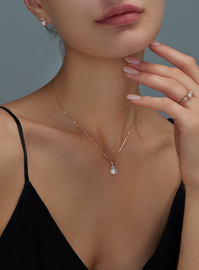 18k金akoya珍珠项链年轻款皇冠锁骨链女配镶钻石精致优雅送礼物