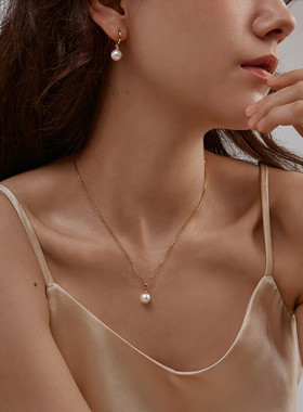 七夕节礼物 18K金镶钻石吊坠 日本Akoya海水珍珠项链送女朋友