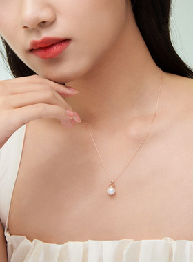 18K金钻石正圆珍珠皇冠排钻吊坠挂坠不含链简约时尚情人节送女友