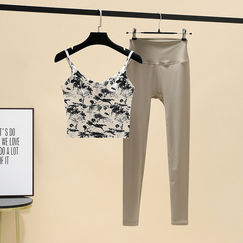 绝美瑜伽服套装女夏季薄款裸感印花高级感速干透气运动美背健身衣,淘宝优惠券,粉丝福利购,淘宝优惠卷