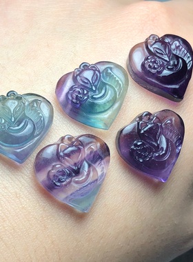 吊坠爱心裸石滴溜绿色DIY项链