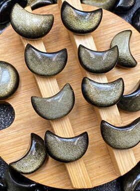 天然金曜石月亮吊坠裸石DIY编绳镶嵌手链项链小滴溜情侣黑曜石