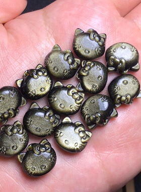 天然金曜石HelloKitty猫裸石吊坠DIY编绳绕线镶嵌手链项链配件