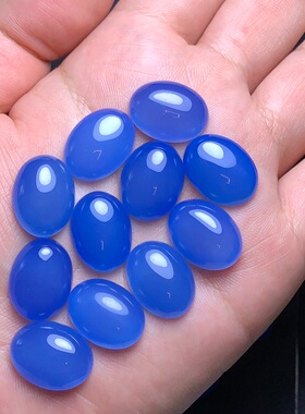 天然蓝玉髓戒面裸石蛋面椭圆DIY编绳绕线镶嵌戒指手链吊坠耳钉