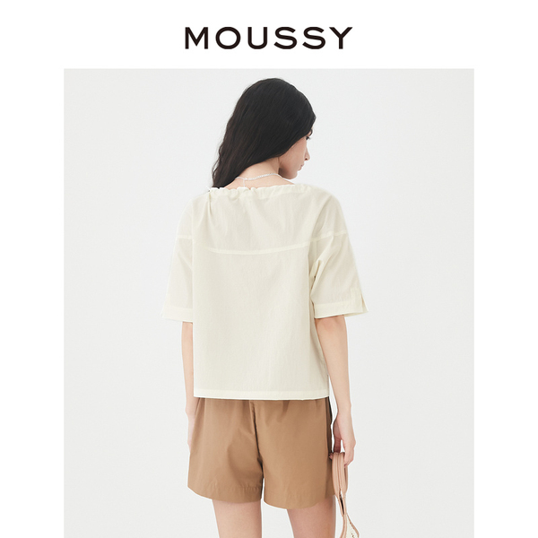 MOUSSY 夏季新品日系简约风领口抽绳五分袖衬衫女028GS230-0030 - 图2