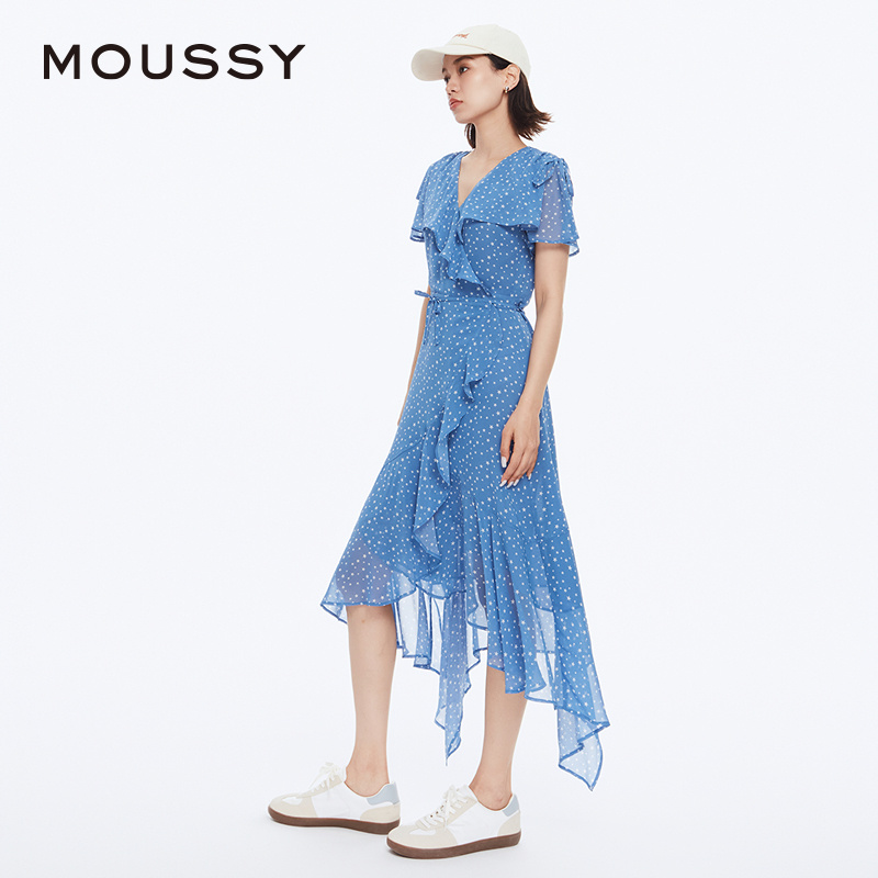 MOUSSY 2024夏季新品法式度假风不规则茶歇裙连衣裙028HSZ30-1311