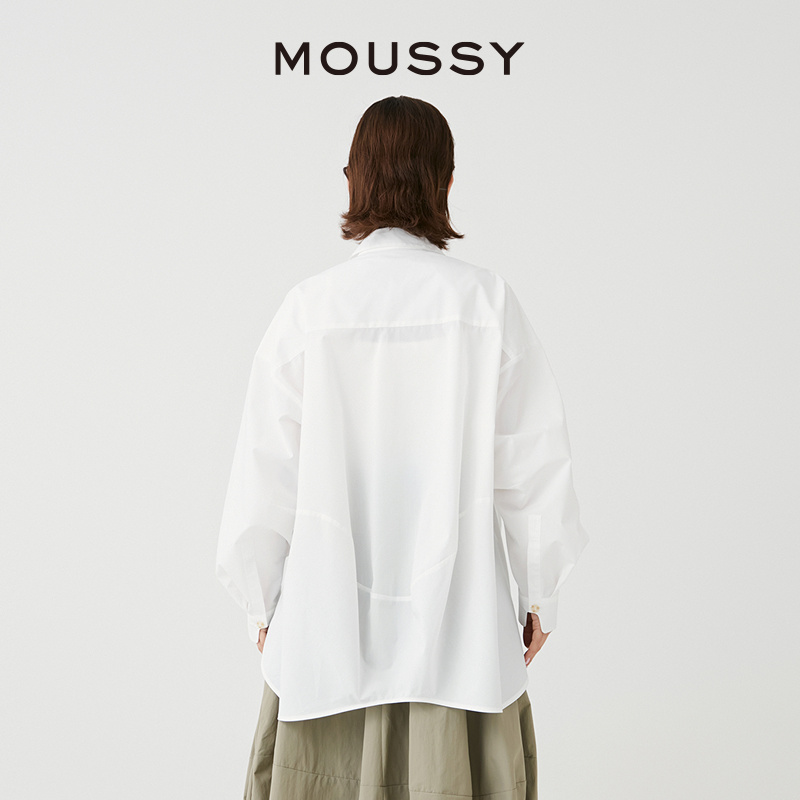 MOUSSY 2024新品简约纯色单排扣通勤风宽松翻领衬衫028HSA30-0361 - 图1