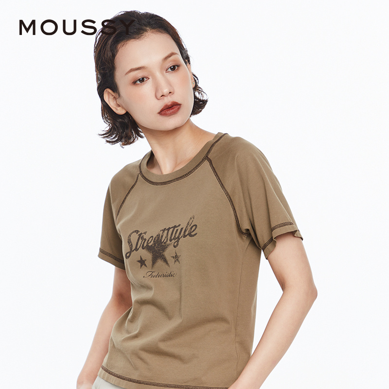 MOUSSY 2024夏季新品美式复古街头感印花插肩袖T恤028HSZ90-0951 - 图1