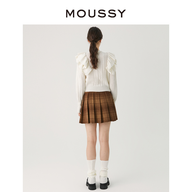 MOUSSY 甜美文艺风木耳花边圆领修身纯色针织衫女010GA270-6330 - 图2