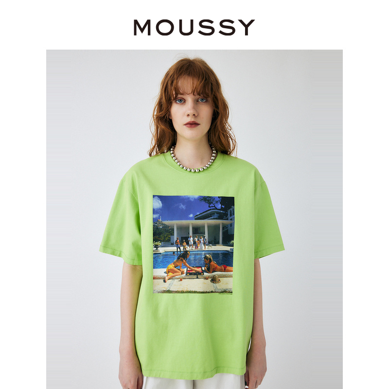 MOUSSY 夏季新品度假风印花图案休闲宽松短袖T恤女010GSQ01-0140 - 图1