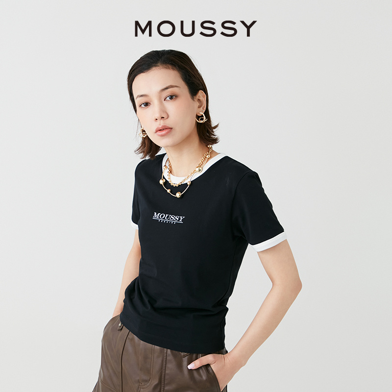 MOUSSY 2024夏季新品休闲LOGO刺绣多色纯棉短袖T恤028HSZ90-0621 - 图0