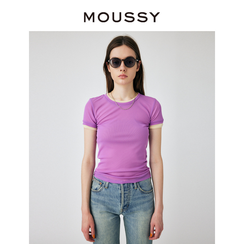 MOUSSY 夏季新品多巴胺色系撞色基础款短袖T恤010GS780-1180 - 图0