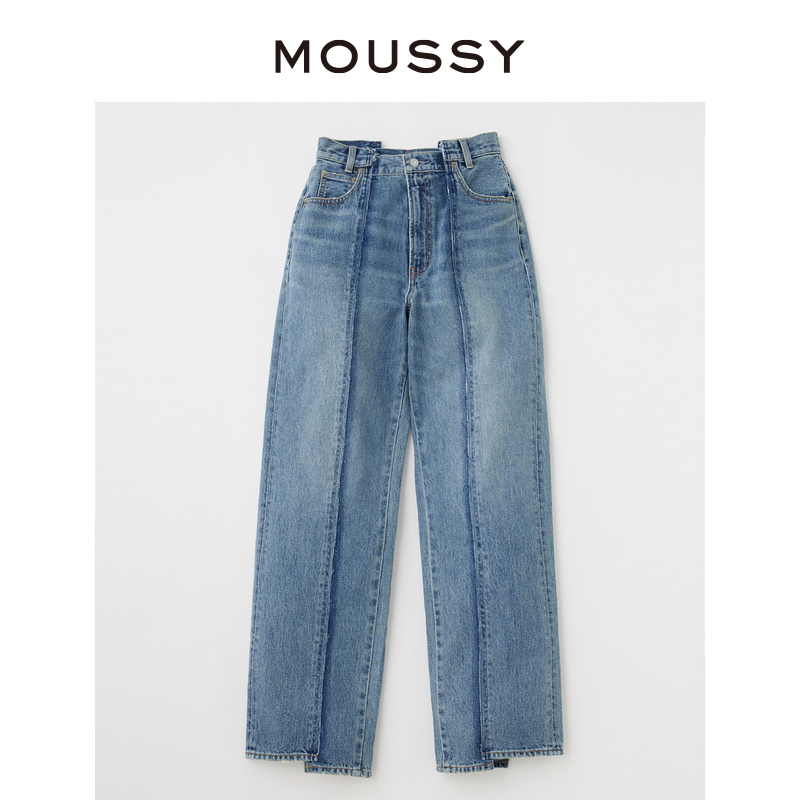 MOUSSY 夏季新品破损不对称设计感直筒牛仔裤女010GA611-5250 - 图3