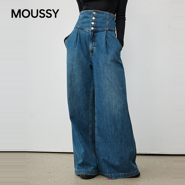 Moussy Spring New Retro High Waist Breasted Lazy Casual Wide Leg Jeans 010IAA11-8361