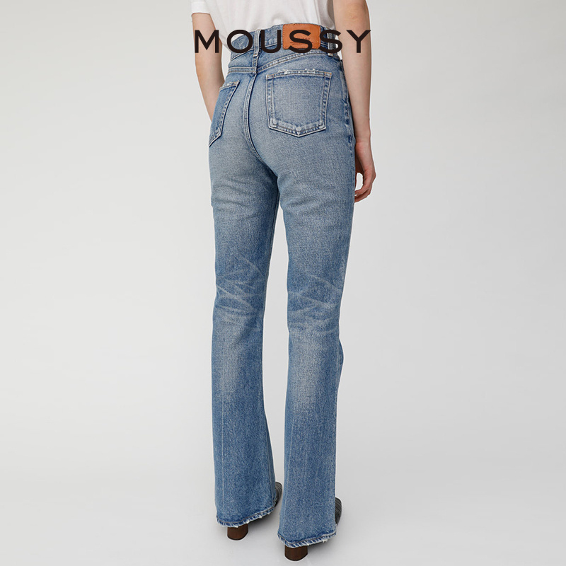 MOUSSY 2024夏季新品美式复古蓝色抓纹微喇裤牛仔裤010HSA12-1000 - 图1