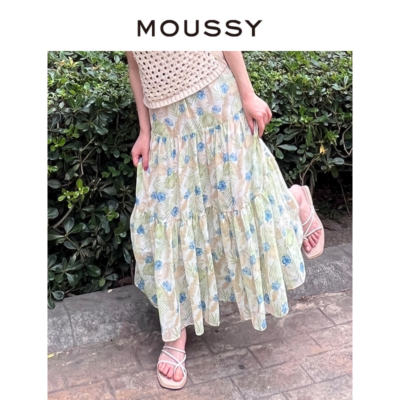 MOUSSY 夏季新品度假风小清新印花雪纺半身裙长裙女028GSZ30-0450 - 图3