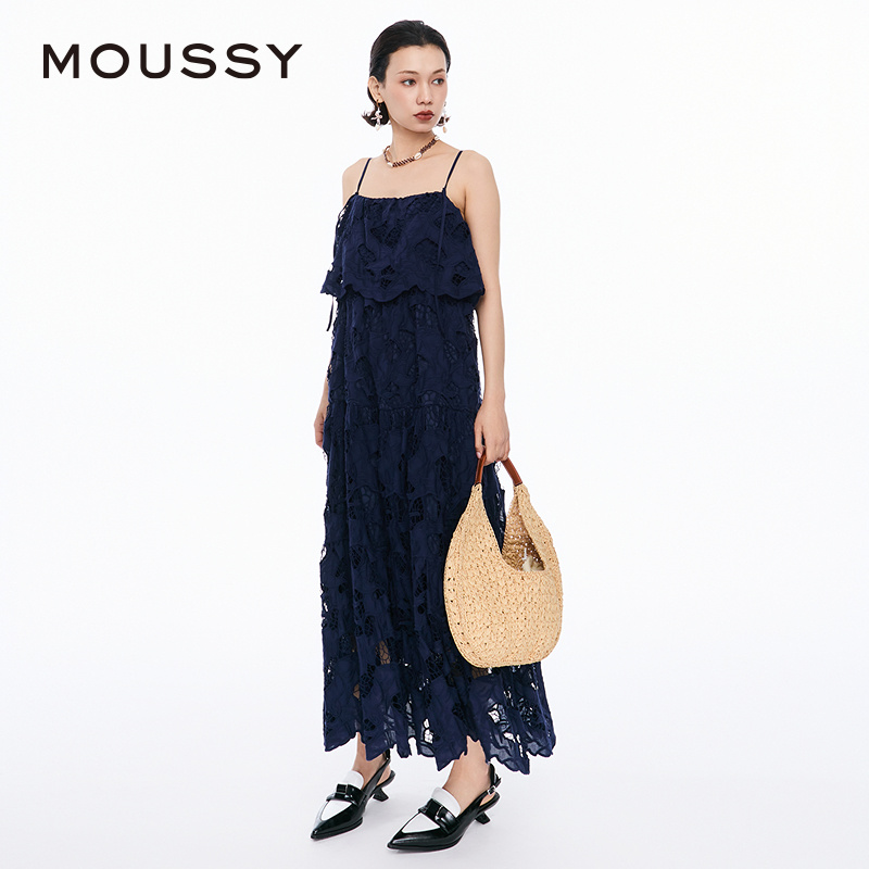 MOUSSY 2024夏季新品南法度假风纯欲吊带蕾丝连衣裙028HSA30-1091 - 图0