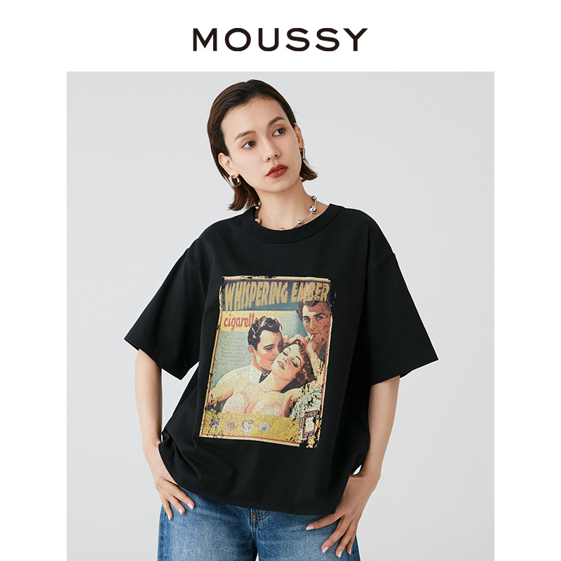 MOUSSY 2024夏季新品美式复古海报印花休闲短袖T恤028HSA90-0671 - 图1