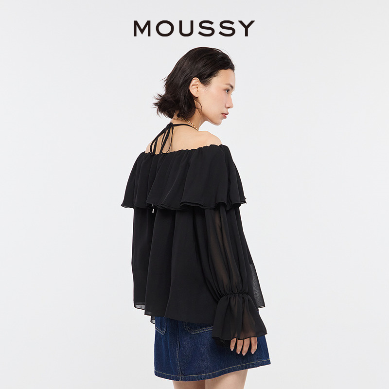 MOUSSY 2024薄荷曼波风田园风一字领衬衫女028HSZ30-0551 - 图1