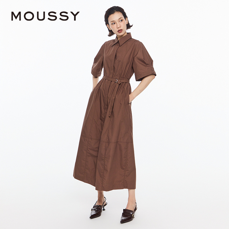 MOUSSY 2024夏季新品舒适通勤风优雅度假衬衫连衣裙010HS233-0151