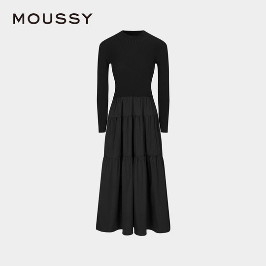 MOUSSY 冬季新品芭蕾风半高领拼接针织连衣裙女028HAA33-3111