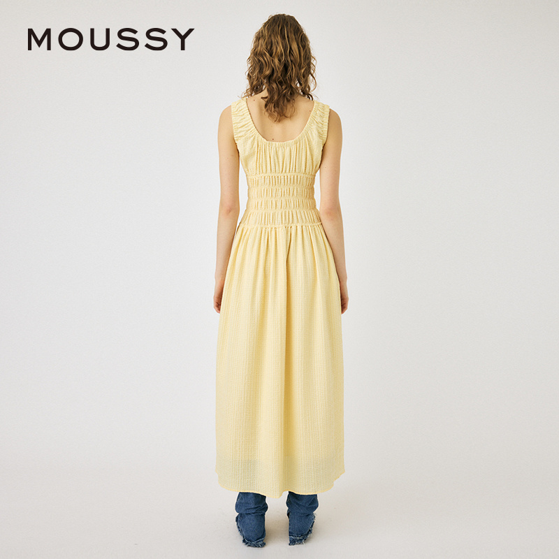 MOUSSY 2024夏季新品度假风抽褶收腰优雅无袖连衣裙010HSS30-0960-图2