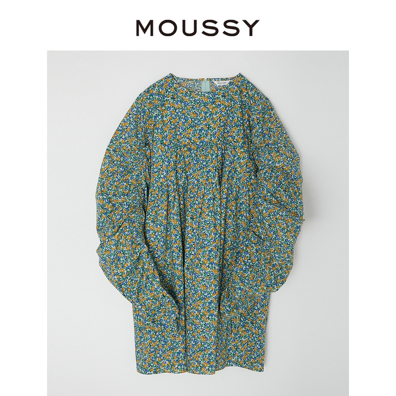 MOUSSY 薄荷曼波风圆领碎花抽褶泡泡袖宽松连衣裙女010GSS30-1630 - 图3