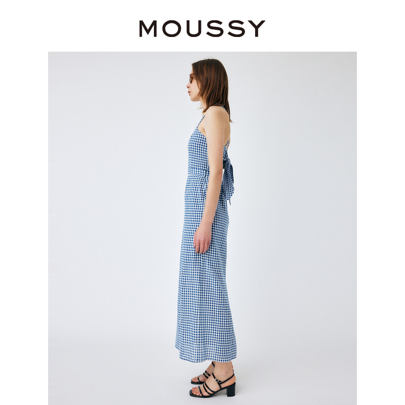 MOUSSY 夏季新品可爱格纹蝴蝶结吊带多巴胺连衣裙010GSK30-2710 - 图1