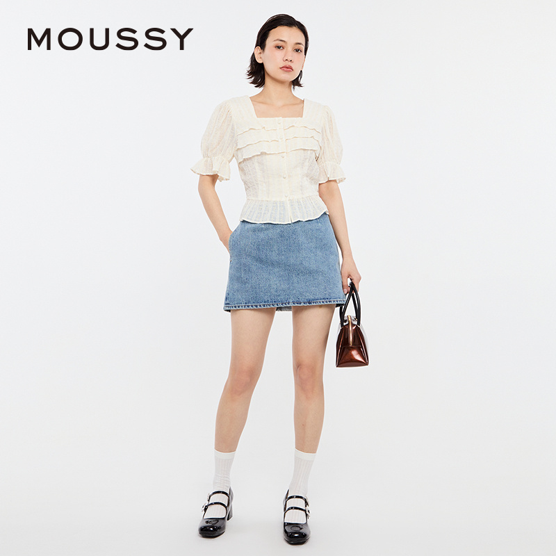 MOUSSY 2024夏季新品甜美森系春游方领泡泡袖衬衫女028HSZ30-0561 - 图2