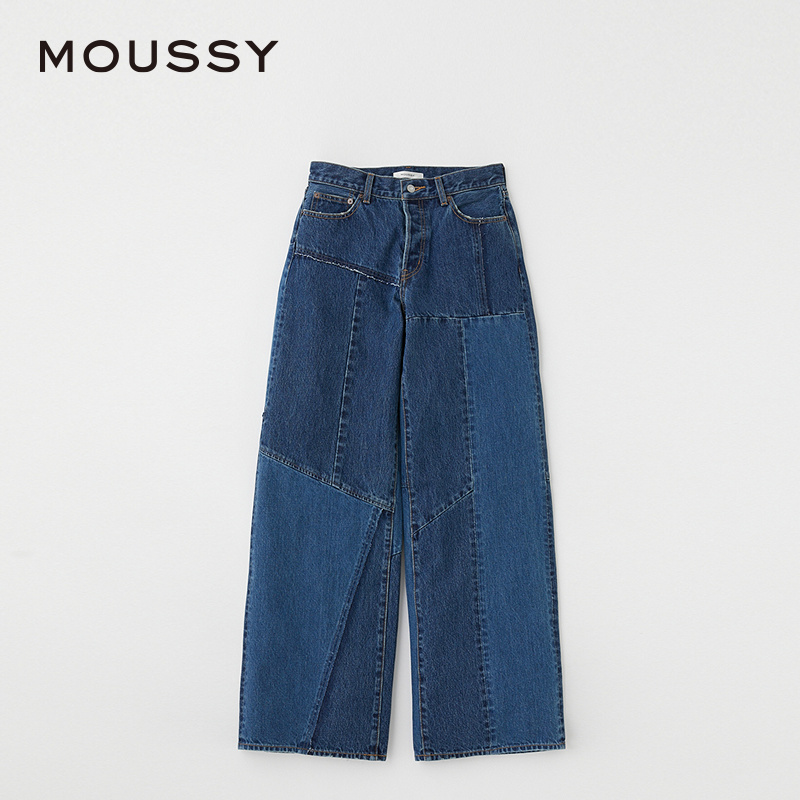 MOUSSY 2024夏季新品设计感解构拼接阔腿裤牛仔裤女010HS611-0660-图3