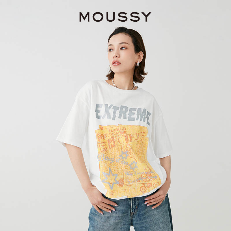 MOUSSY 2024夏季新品美式学院风印花宽松T恤028HS490-0040 - 图2